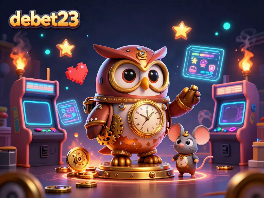 Bet and win with debet23's lively steampunk casino illustration showcasing a vibrant game environment.