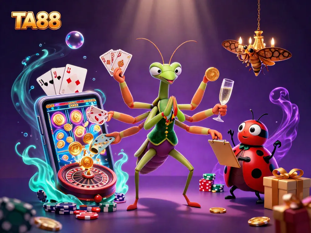TA88 showcases vibrant casino excitement with animated card sharp, pit boss, and game elements.