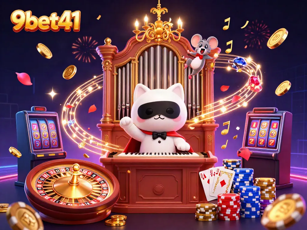 Experience the thrilling world of 9bet41 with a captivating casino scene showcasing action-packed gaming elements.
