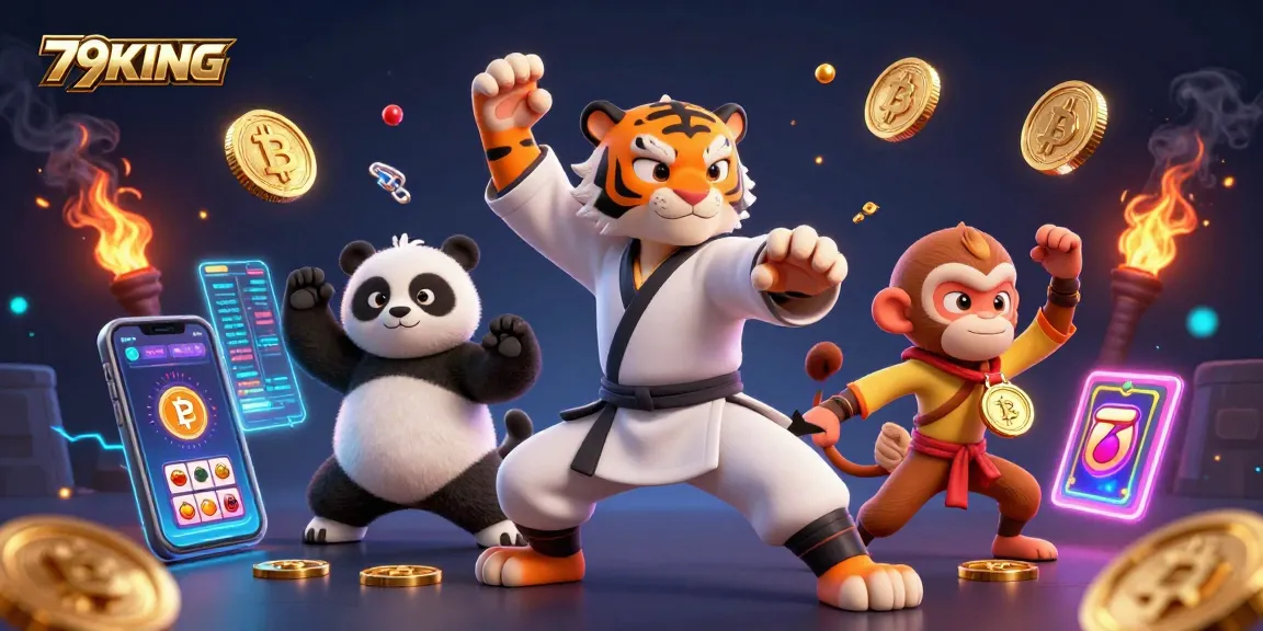 Engaging 3D illustration showcasing the 79KING tiger master in action among vibrant casino elements.