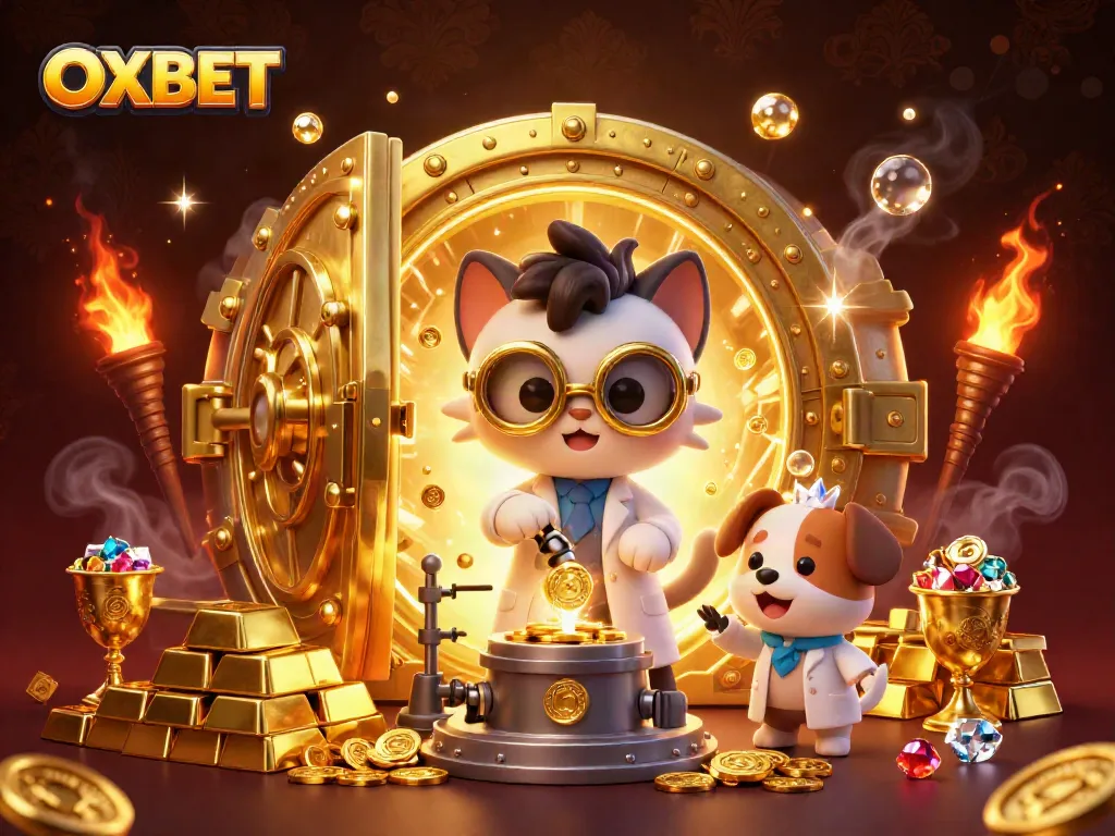 Experience the excitement of OXBET with a vibrant 3D illustration depicting casino elements and adventures.