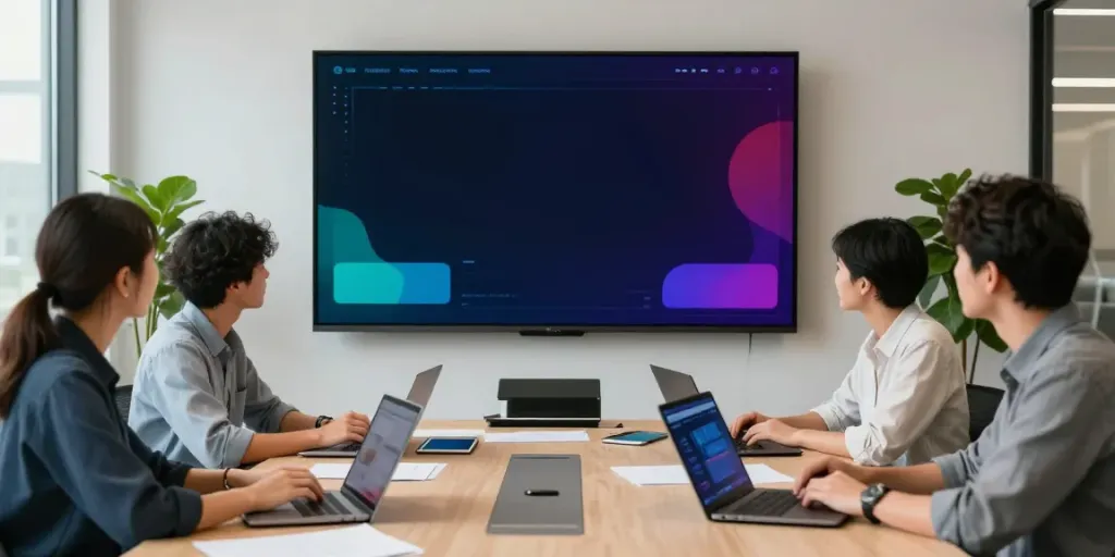 Take a look at the site here with a digital marketing team discussing analytics in a modern office.