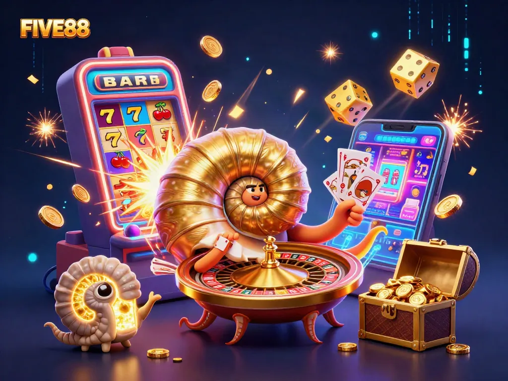 Experience the thrill of FIVE88 online gaming with captivating characters and dynamic casino elements.