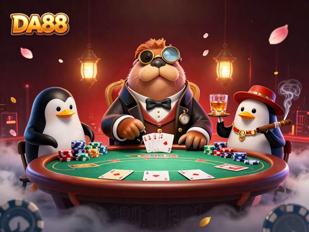 Experience exciting poker gameplay with DA88 at an underwater casino scene featuring whimsical characters.
