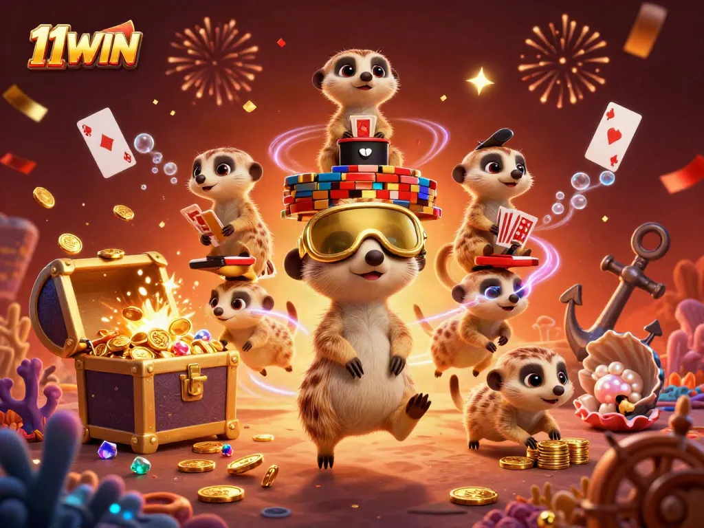 Experience vibrant casino action with 11WIN as meerkats run a lively gaming operation.