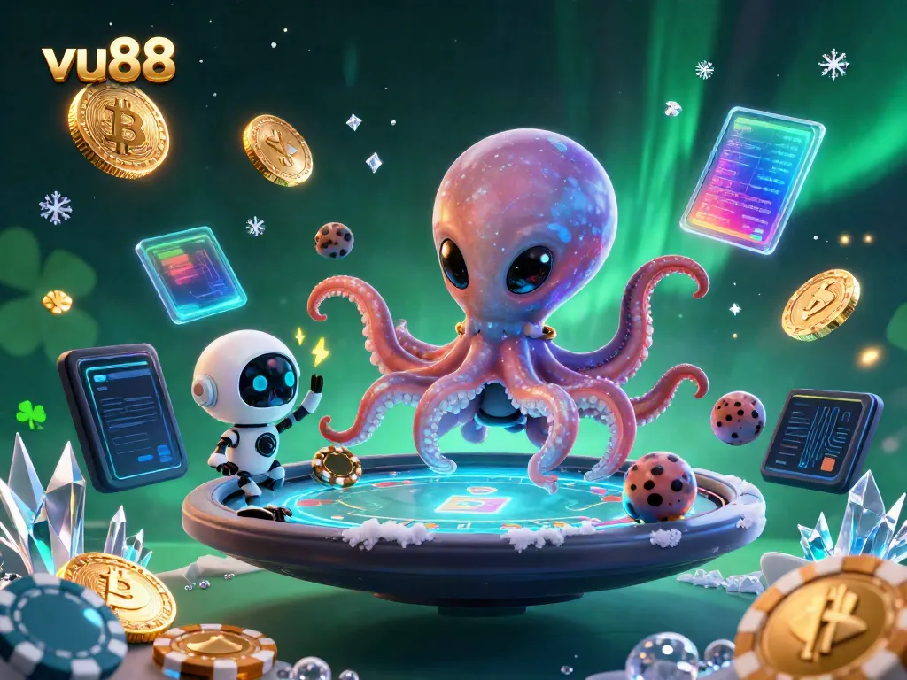 Experience thrilling gaming at vu88 with a vibrant 3D alien-themed poker scene showcasing cosmic elements