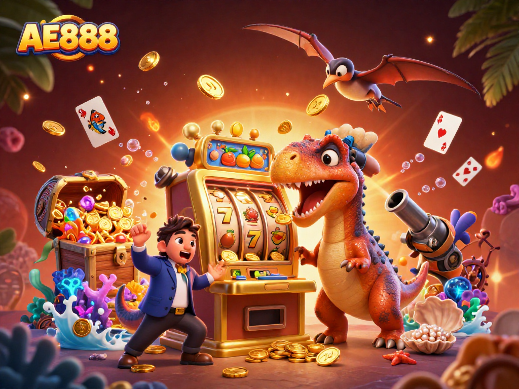 Experience AE888's thrilling jackpot action with vibrant 3D casino elements