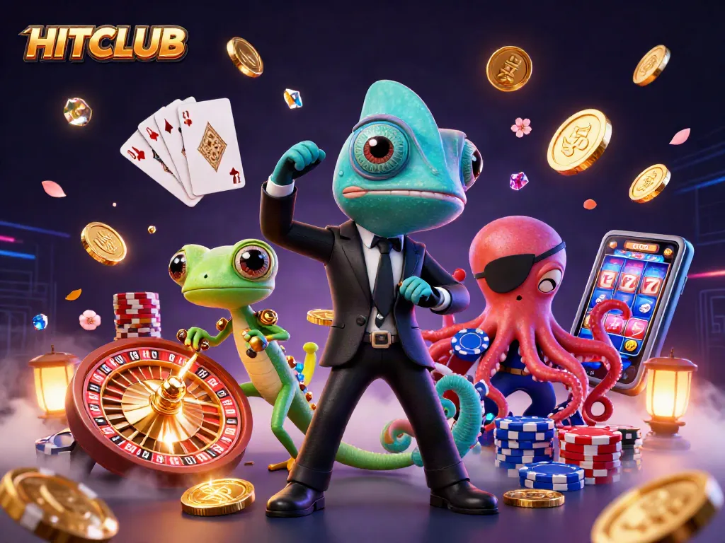Engage with HITCLUB's exhilarating casino experience featuring vibrant characters and dynamic elements.