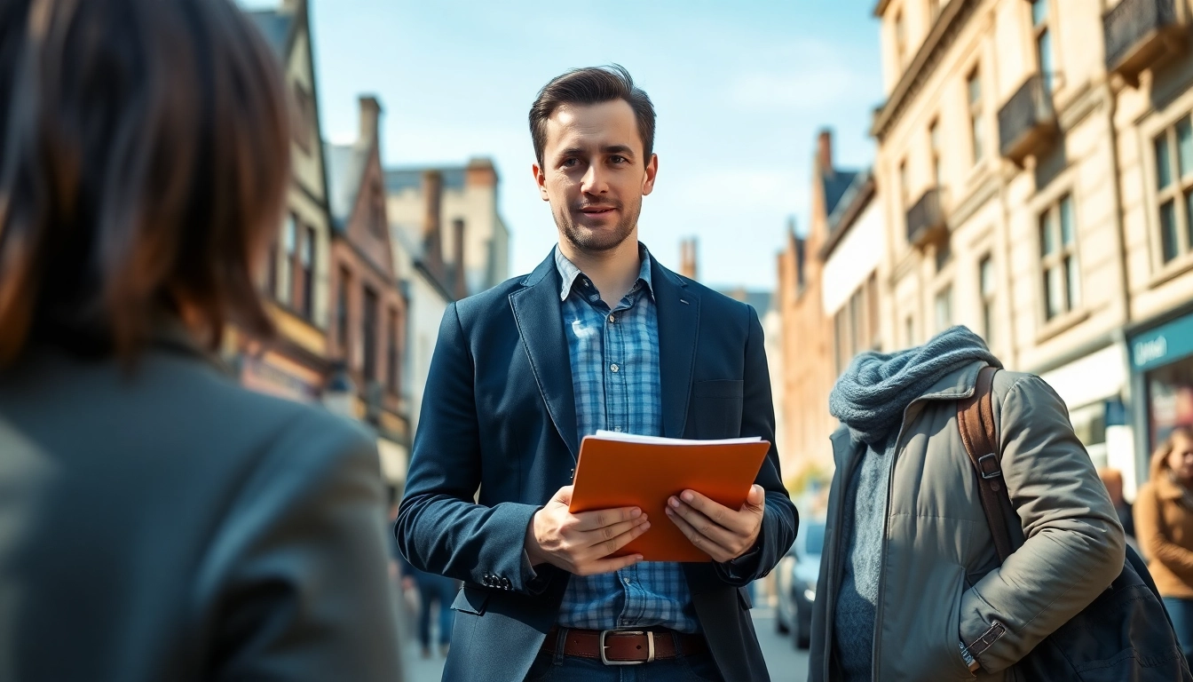 Capture the essence of cambridge-news.co.uk with a journalist reporting from a busy street in Cambridge.