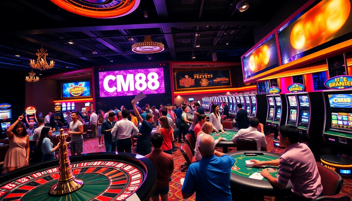 CM88 digital scoreboard showcasing the excitement of winning at a casino with vibrant slot machines and roulette wheel.