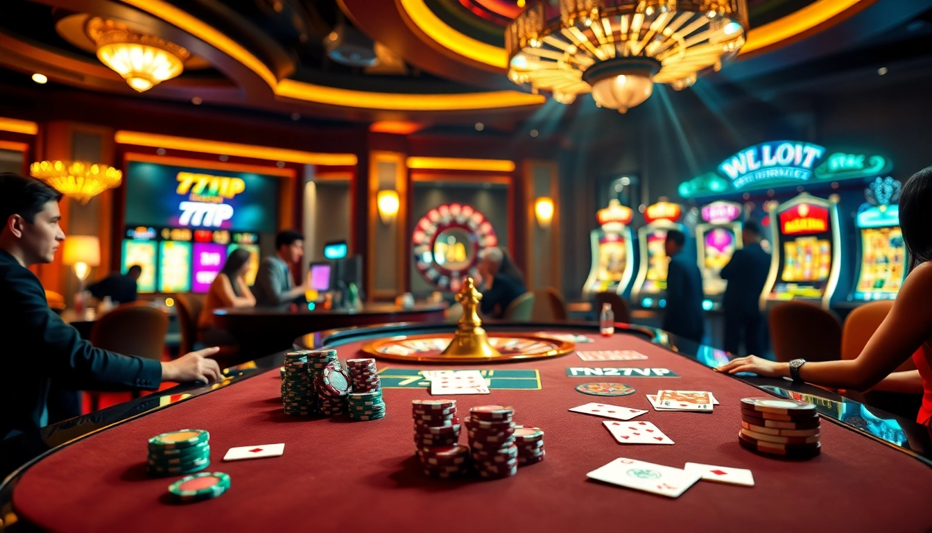 Experience the excitement of 777VIP gaming at a luxurious casino table with vibrant action and thrilling atmosphere.