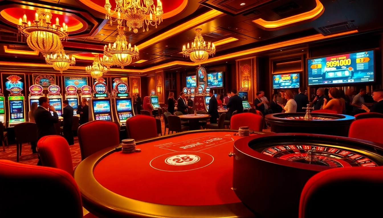 Experience high-stakes poker action at 789bet's luxurious casino with vibrant slot machines.