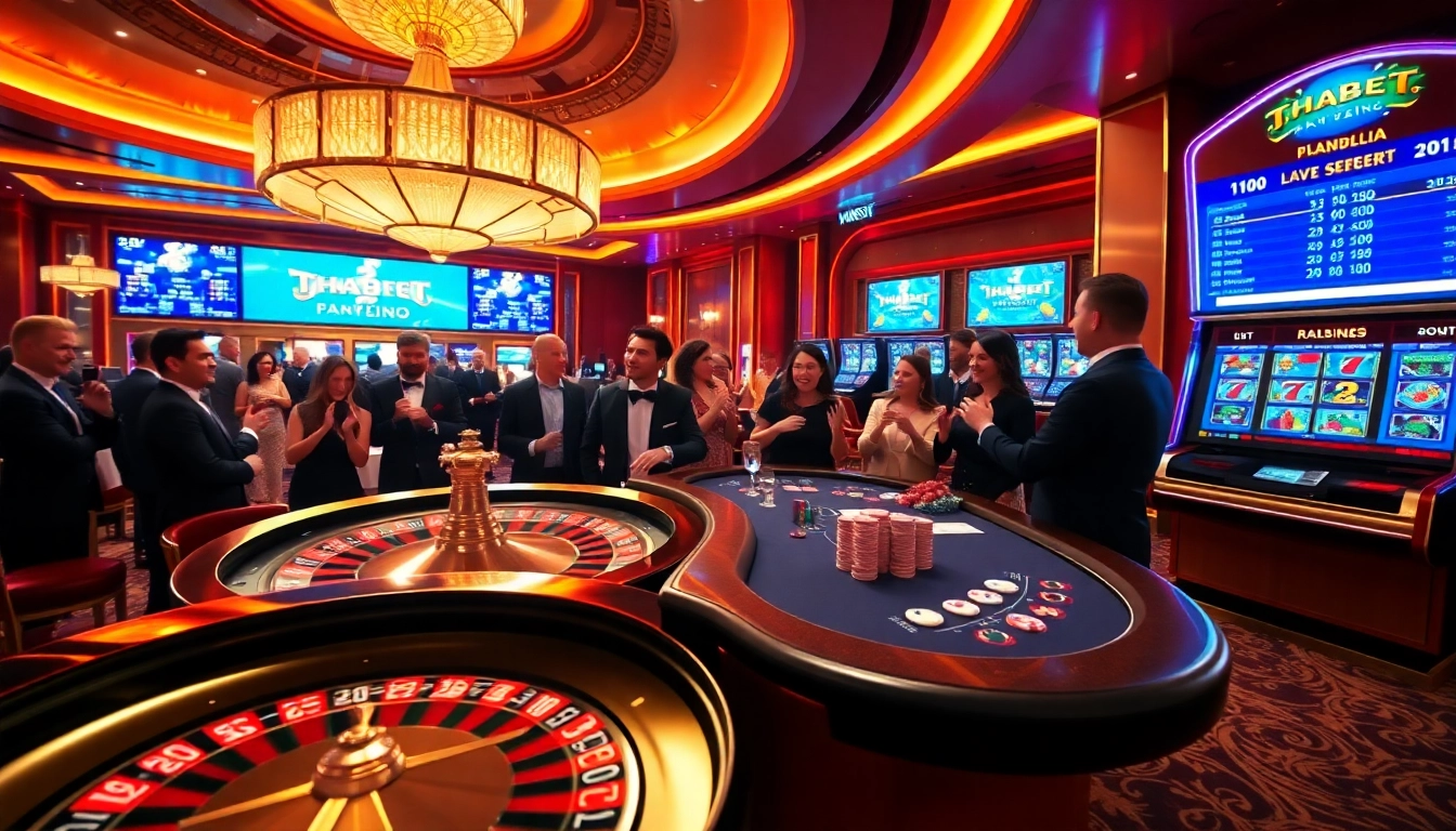 THABET casino scene with vibrant gaming tables and luxurious atmosphere.