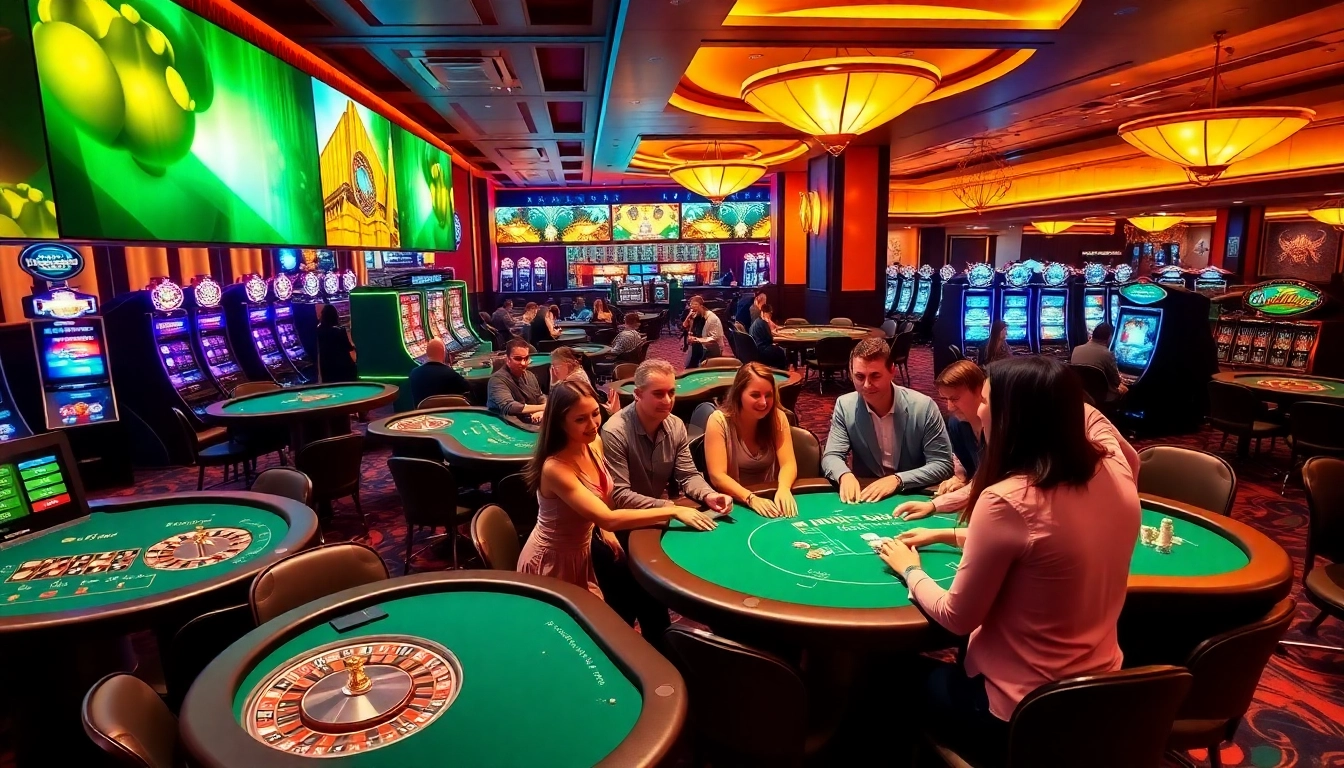 Experience thrilling games at ta88c casino with players engaging in poker and roulette.