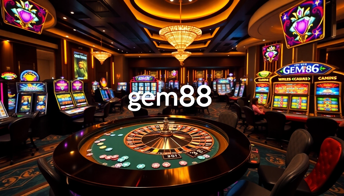 Players enjoying high-stakes games in a luxurious gem88 casino setting.