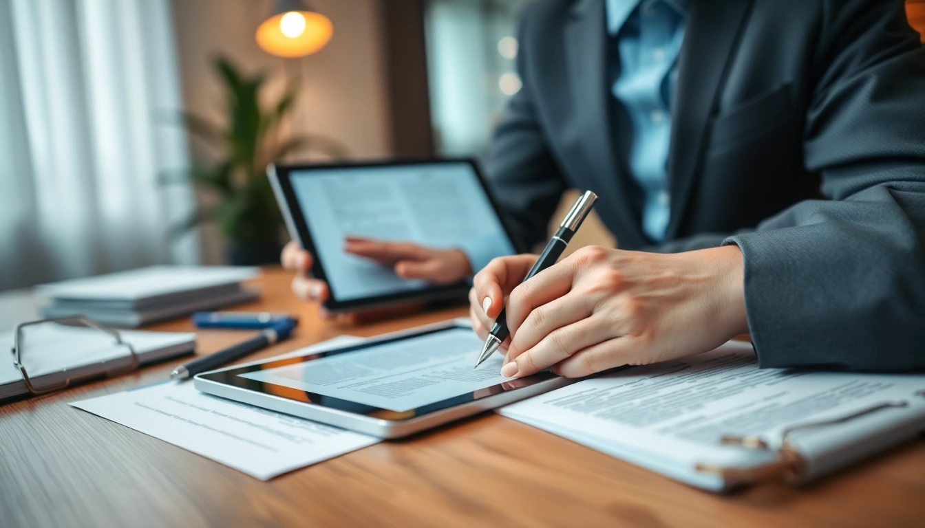 Sworn translation services in a professional office environment with legal documents.