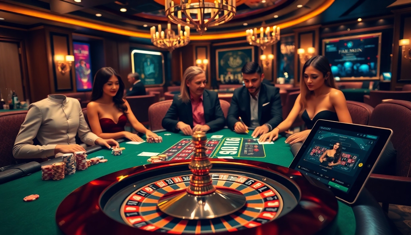 Experience the thrill of ingat bola88 with glamorous poker players at a luxury casino table.