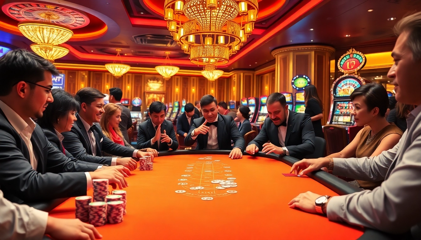 Experience the excitement of king88 with players strategizing at a luxurious poker table.