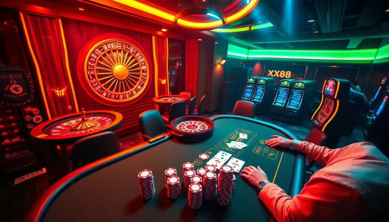 Experience the excitement of XX88 casino gaming with vibrant action at the roulette wheel.
