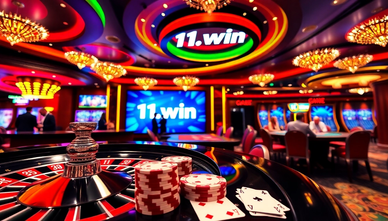 Experience high-stakes action at 11win with vibrant casino games and high-quality poker chips.