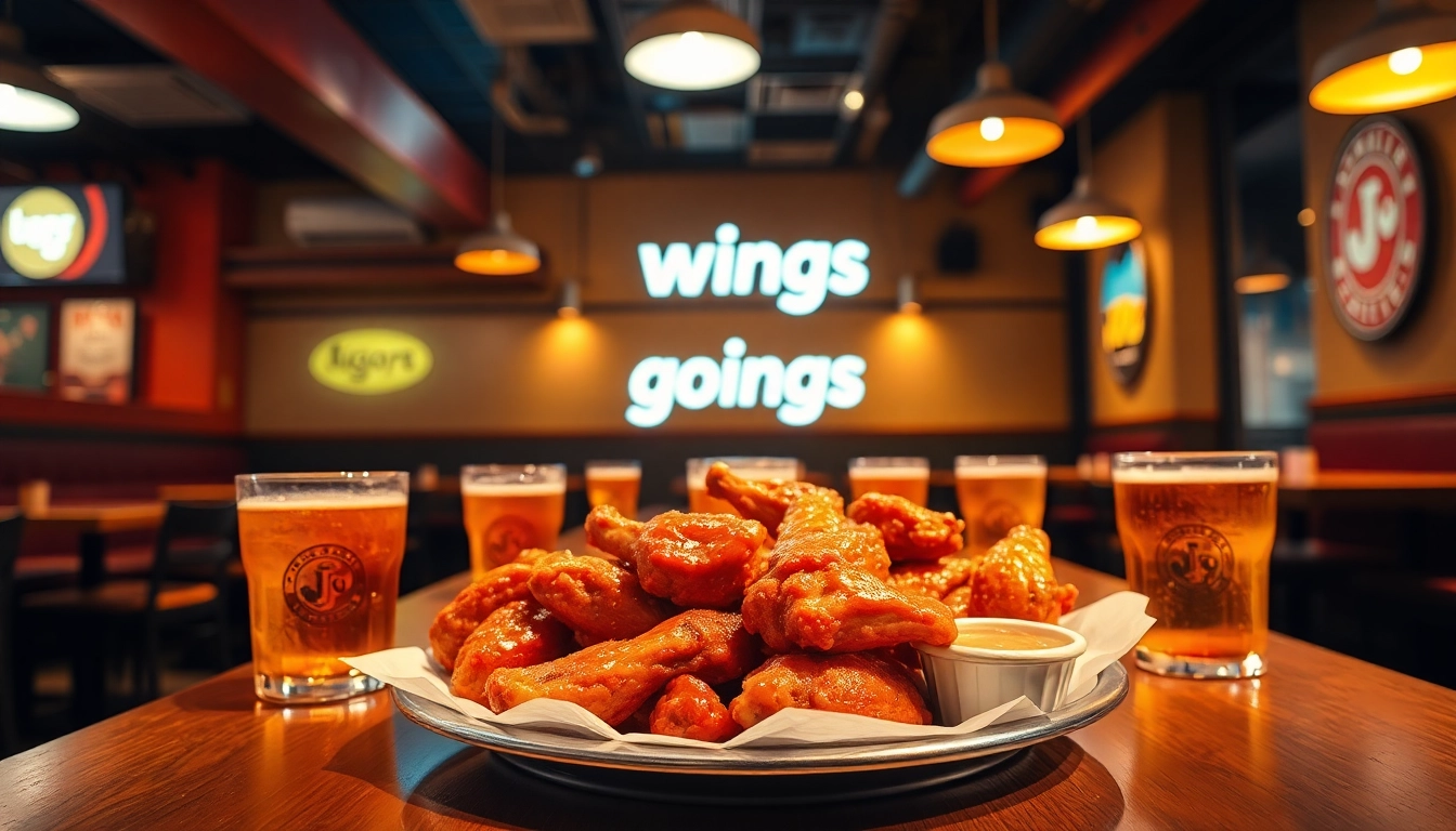 Delicious and inviting go wings platter presented in a modern restaurant setting.