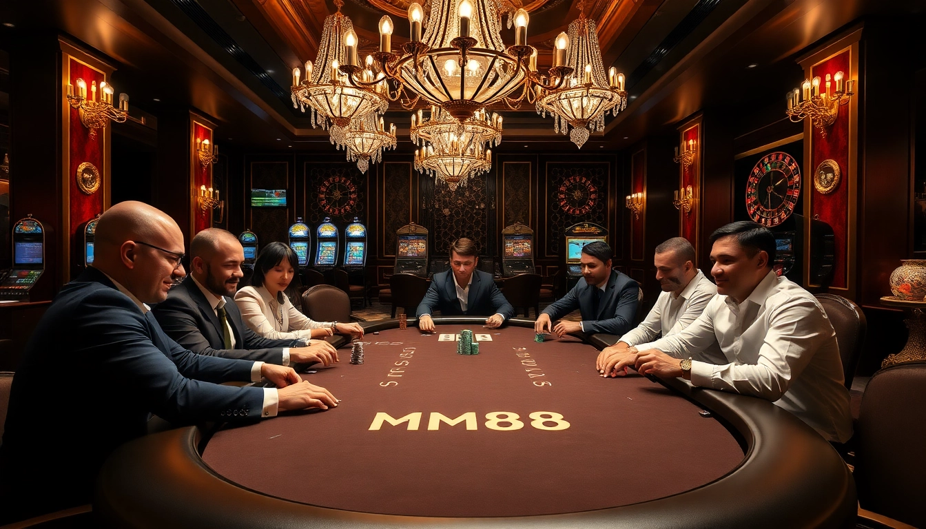 Experience thrilling gameplay at MM88 poker table with stacked chips and focused players.