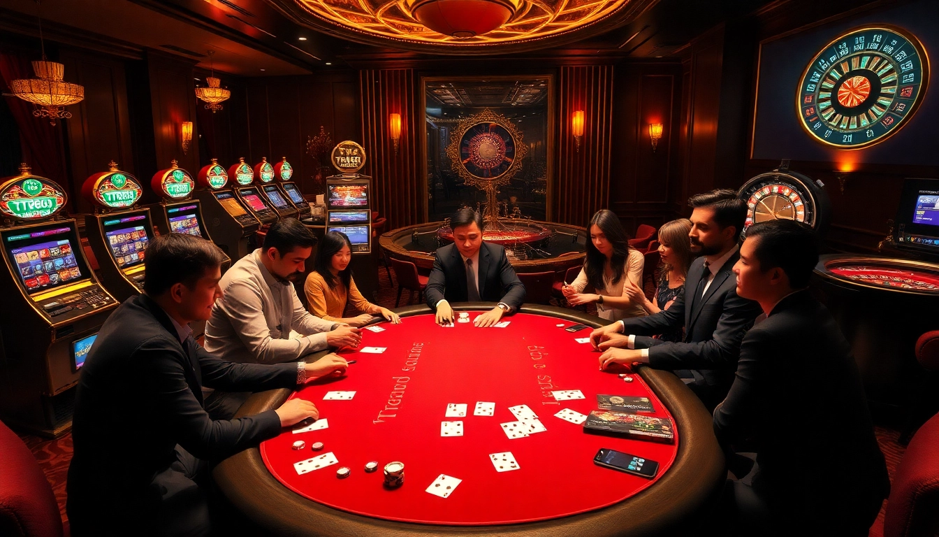TT88 players enjoying an exciting poker game in a luxurious casino setting with vibrant atmosphere.