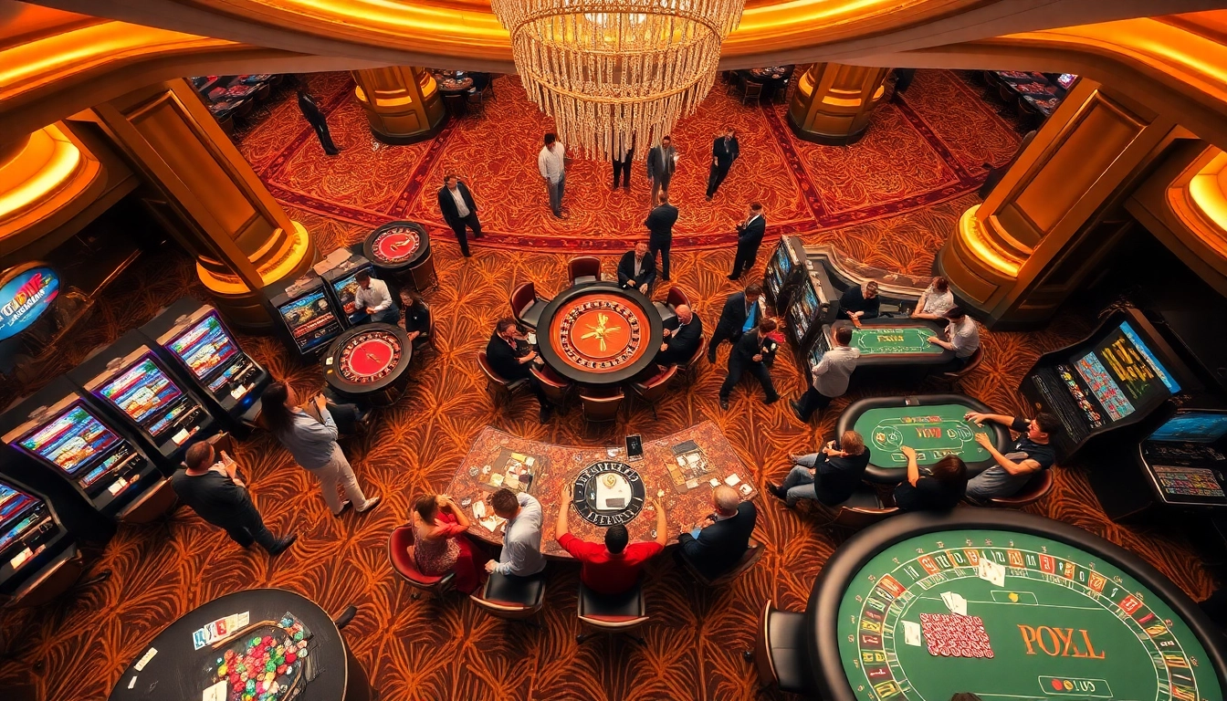 TOPVIP players enjoying a luxurious casino experience at vibrant tables and slot machines.