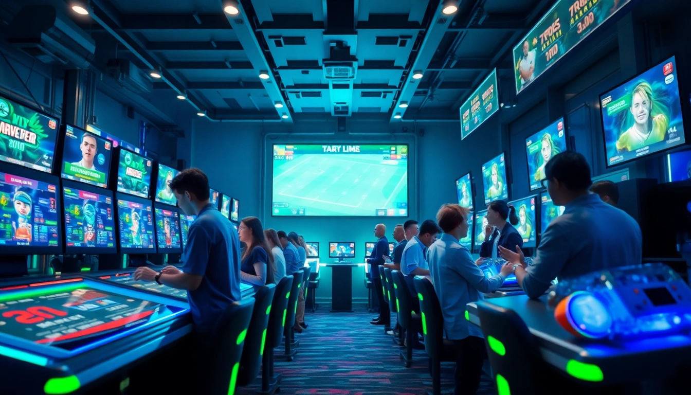 Dynamic gaming scene showcasing 789f players engaged in exciting betting with vibrant colors and modern design.