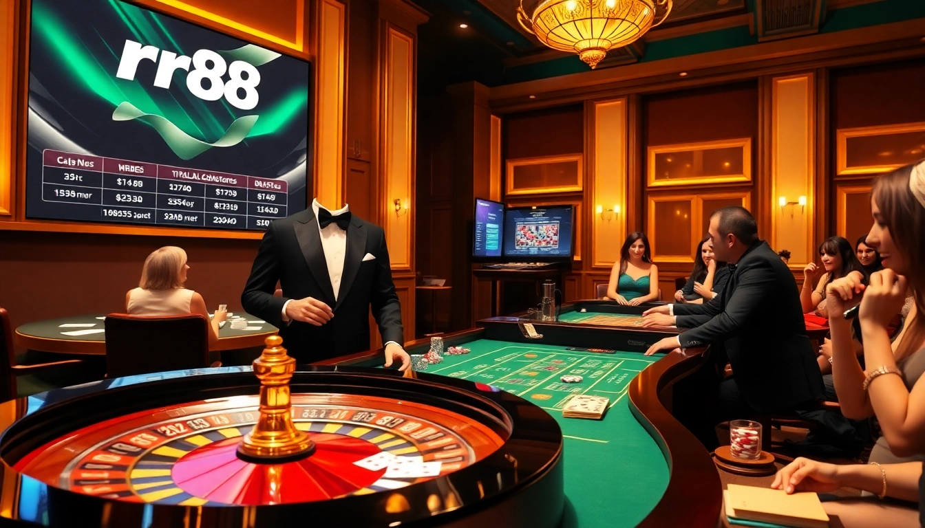 rr88 players engaging in thrilling casino gameplay with vibrant atmosphere