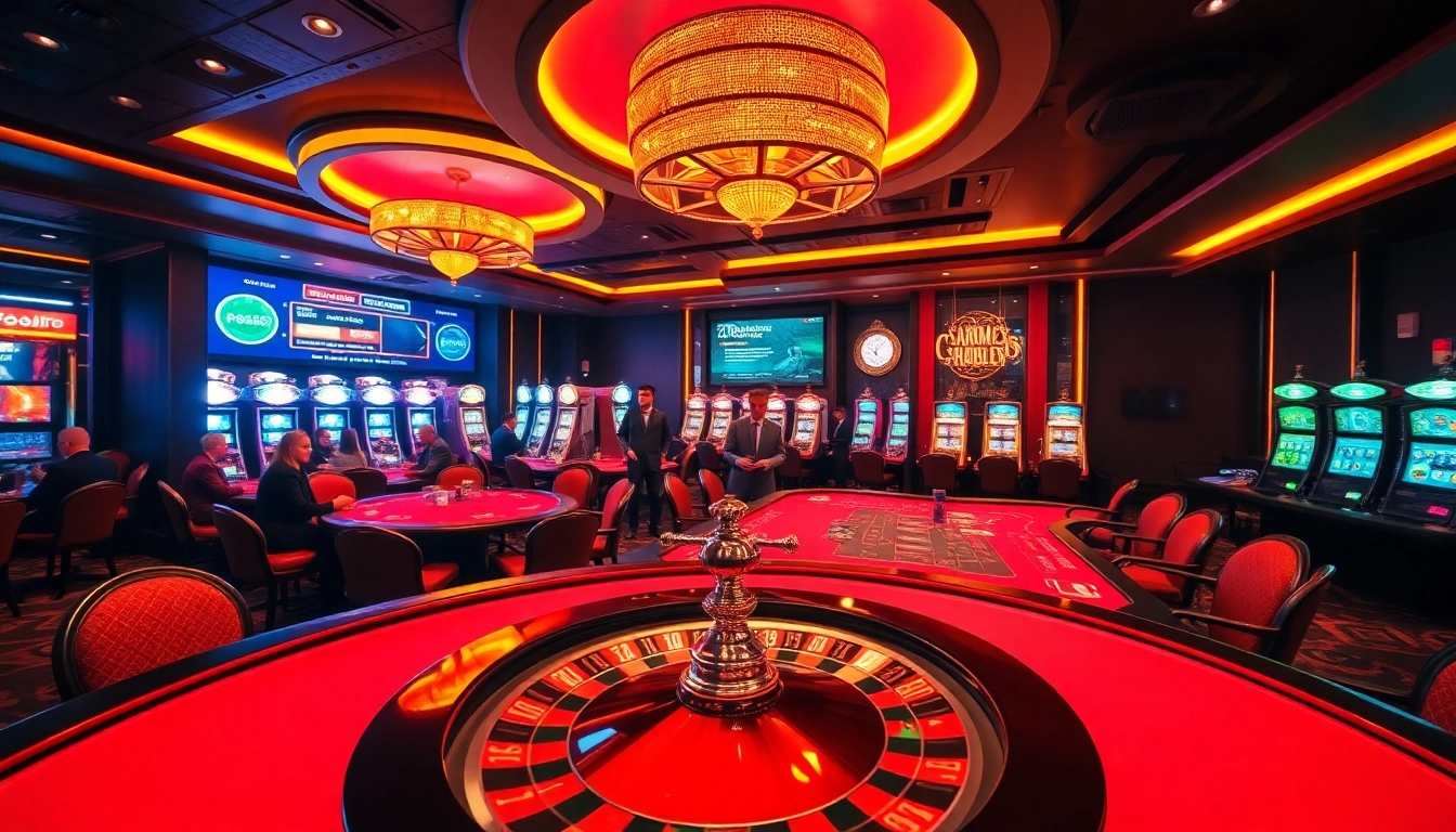 Exciting gameplay at max88 casino featuring roulette and poker tables in a vibrant atmosphere.
