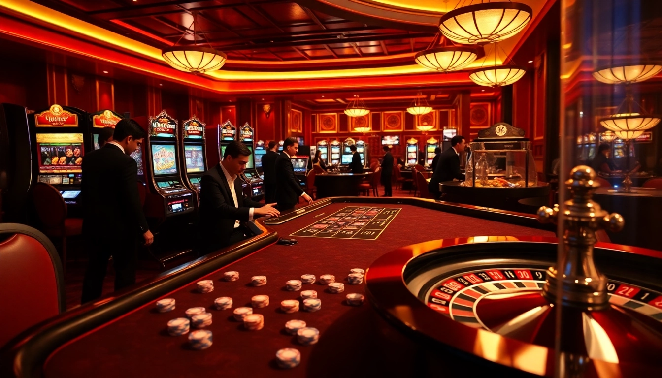 S8 casino table with vibrant slot machines and professional dealer, showcasing exciting gambling atmosphere.