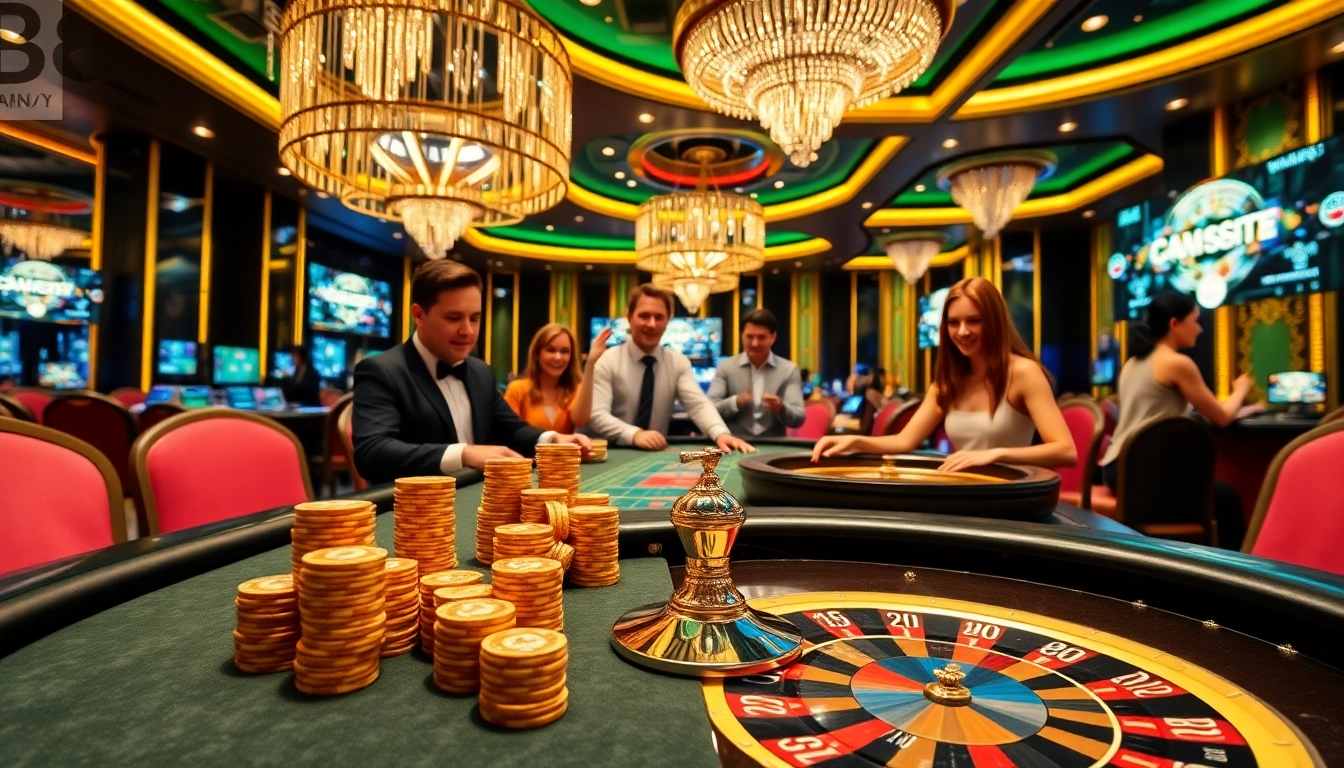 Players enjoying high-stakes gaming at GG88's luxurious casino table with vibrant decor.