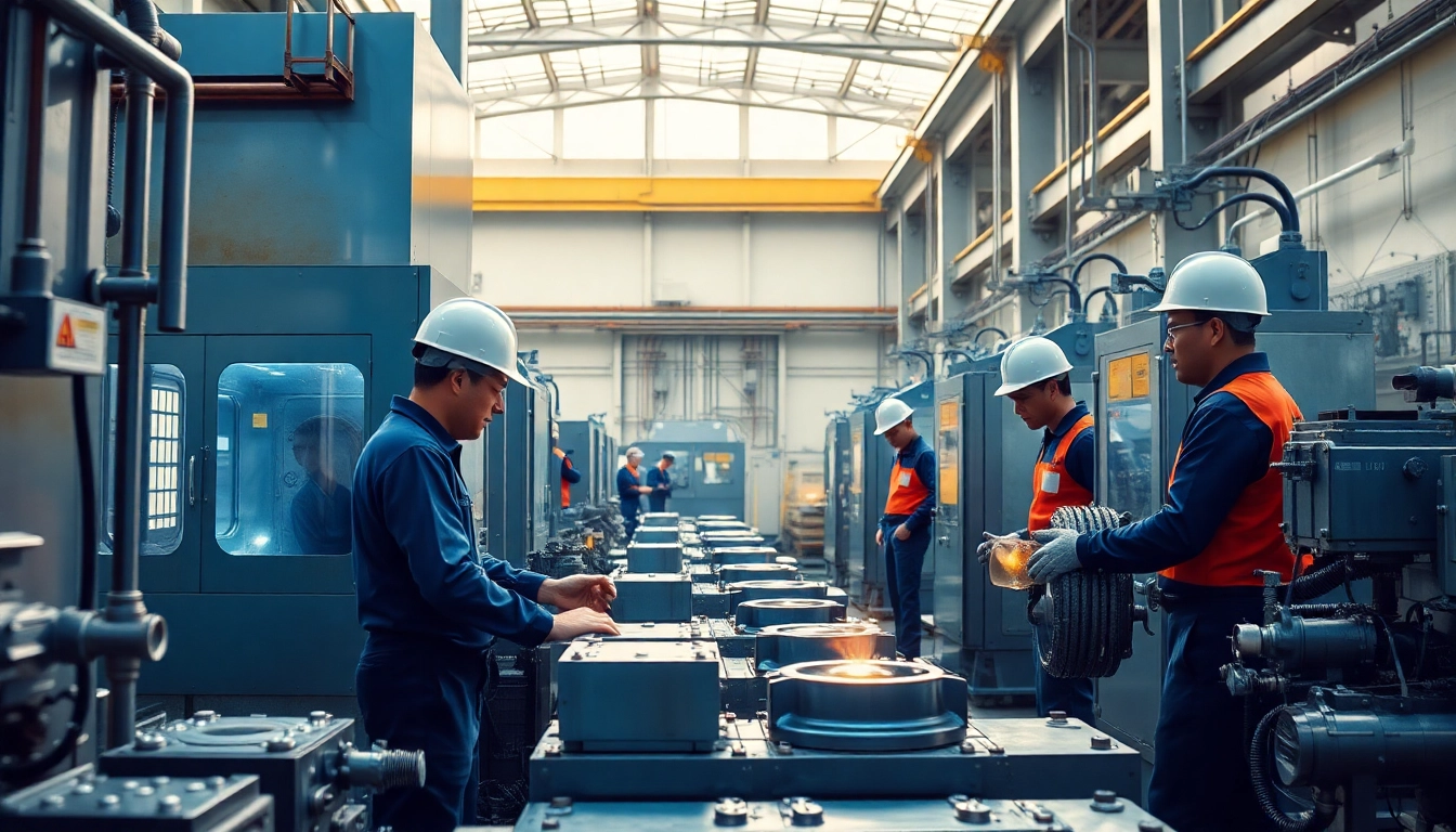 Die casting company Malaysia showcasing advanced manufacturing processes with skilled workers and modern machinery.