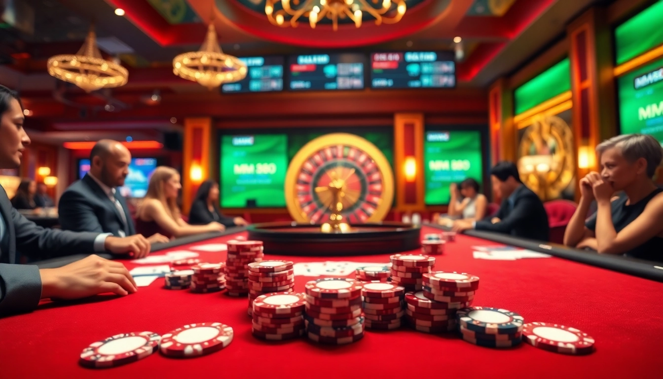 Engaged gamblers enjoying a thrilling poker game at MM88 casino.