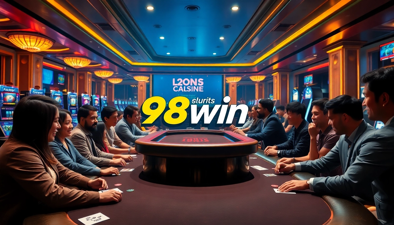 Gamblers enjoying diverse games at a luxurious 98win casino table with vibrant atmosphere.
