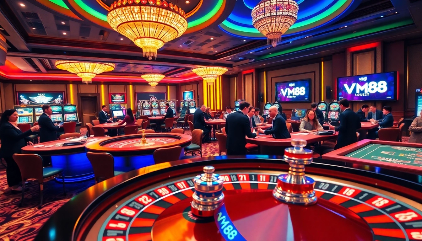Experience the excitement of gaming at VM88 casino with vibrant roulette and poker action.