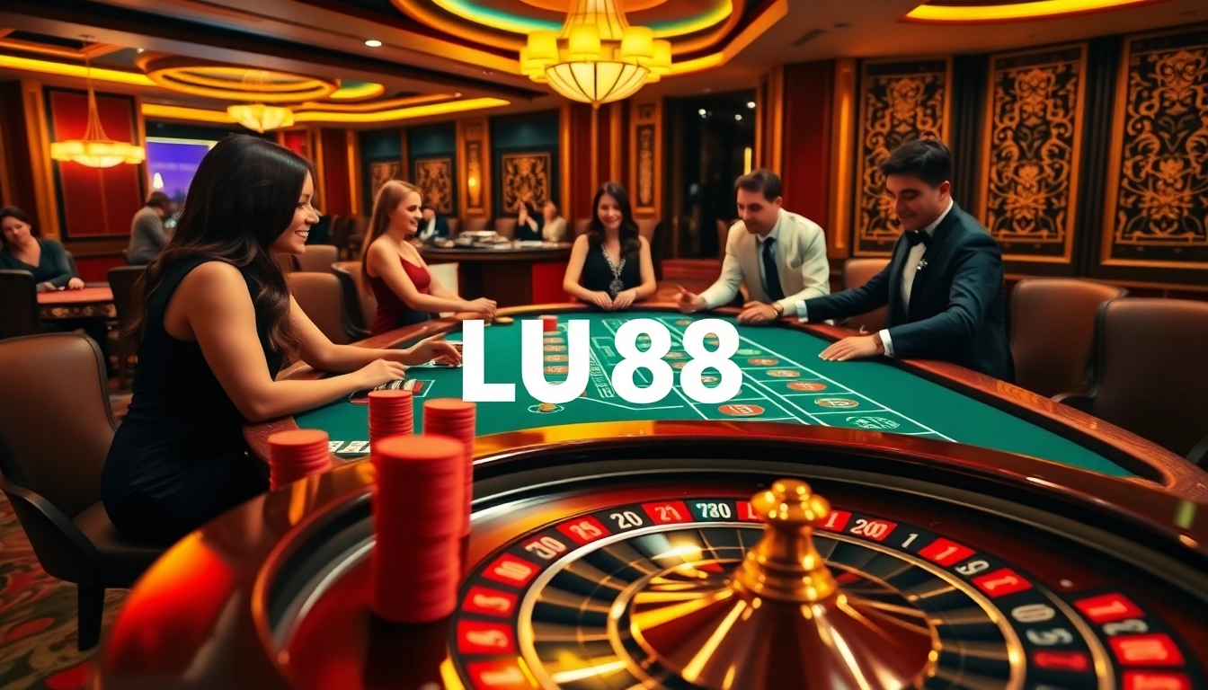 Players enjoying a thrilling game at LU88 online casino, showcasing vibrant casino elements.