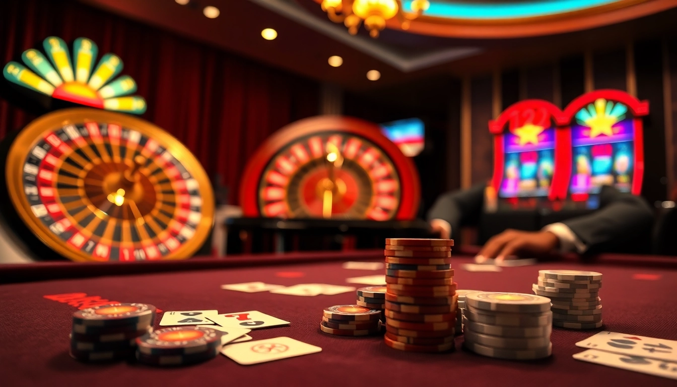 Players enjoying the excitement at nhà cái 123WIN with vibrant casino elements in action.