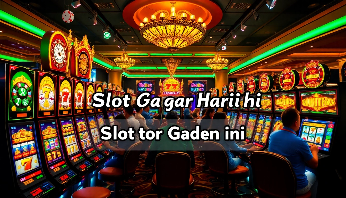 Experience the thrill of Slot Gacor Hari ini in a vibrant casino filled with excited players at colorful slot machines.