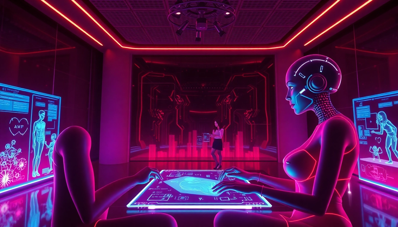 Interactive AI-driven erotic art display showcasing sex AI technology in a modern digital environment.