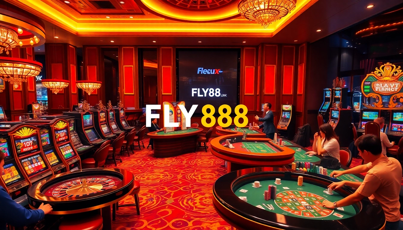 Experience the excitement of the FLY88 Link in a vibrant casino atmosphere filled with players and games.