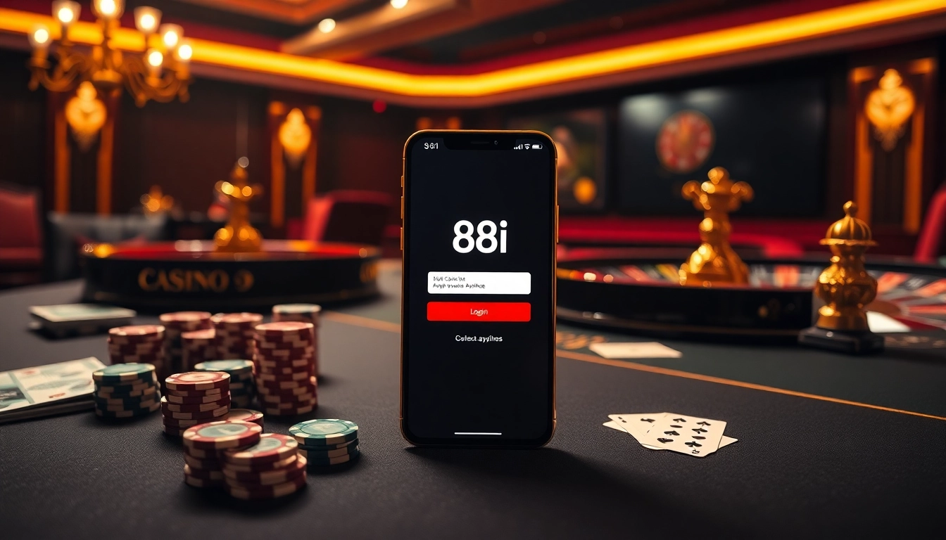 Experience 88i đăng nhập seamlessly with a luxurious casino setup featuring poker and roulette.