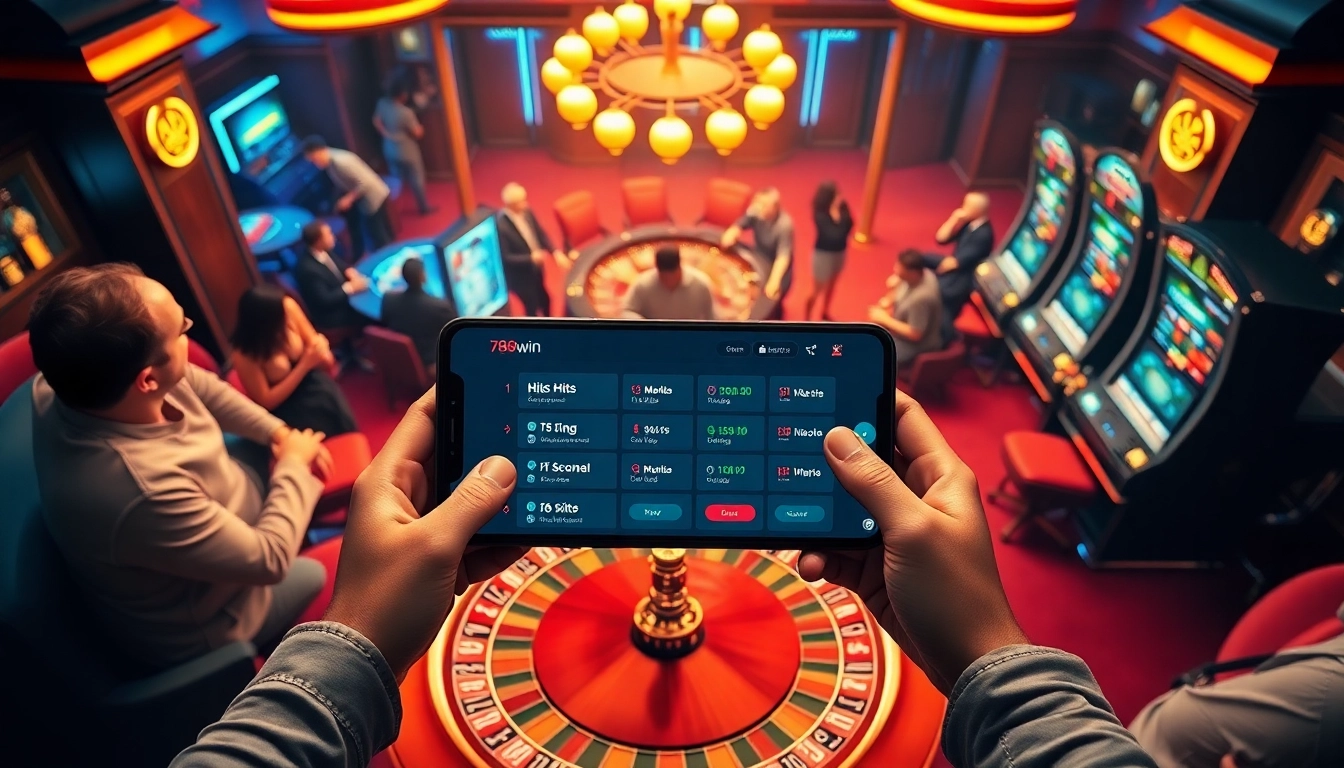 Enjoying thrilling casino games at 789win with roulette, poker chips, and vibrant slots.