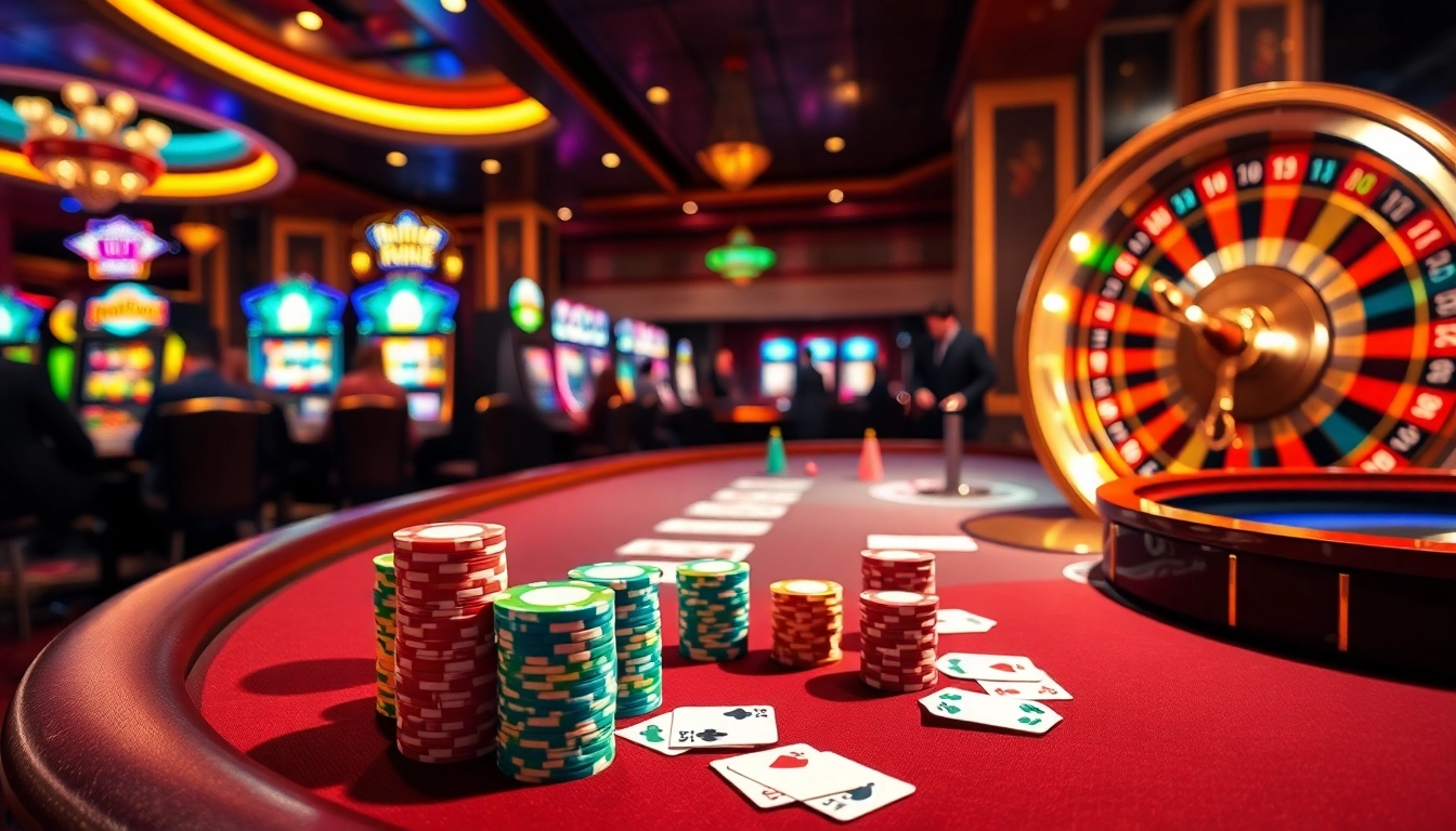 Experience the excitement of online gambling at https://okfun.social/ with poker chips and a vibrant casino atmosphere.
