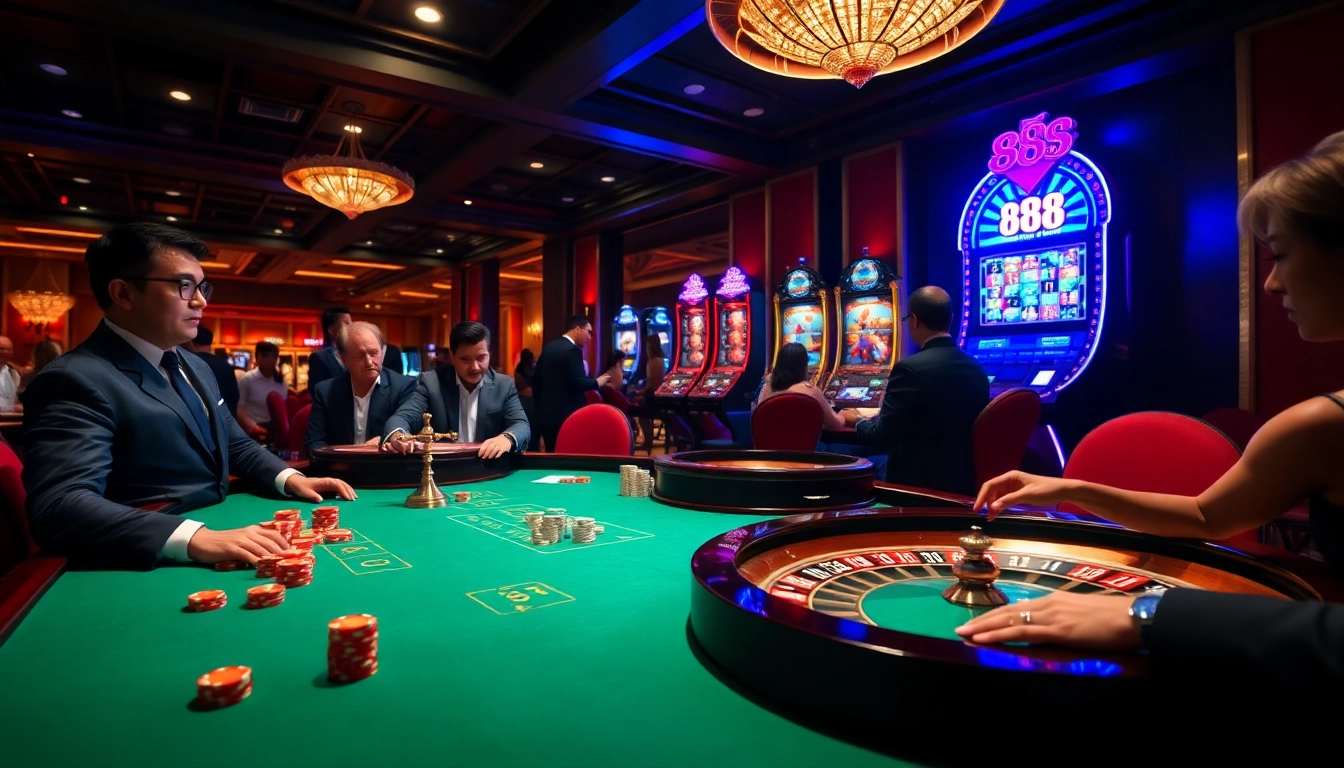 Exciting casino gameplay at 88i nhà cái, showcasing poker chips and a roulette wheel.
