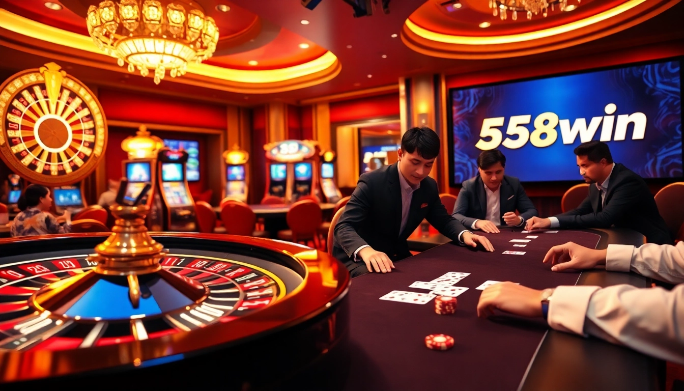 Engaged players enjoying a thrilling 58win casino experience at a luxurious gaming table.