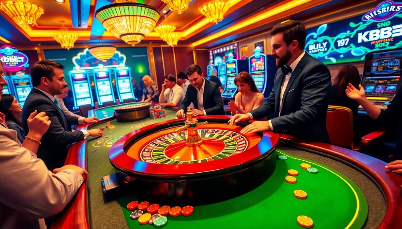 KBBET players engaged in an exciting game at a luxurious casino table.