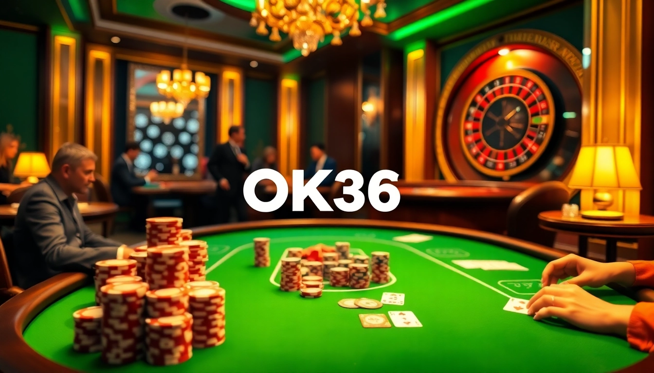 Players enjoying a thrilling game of poker at OK365's luxurious casino scene.