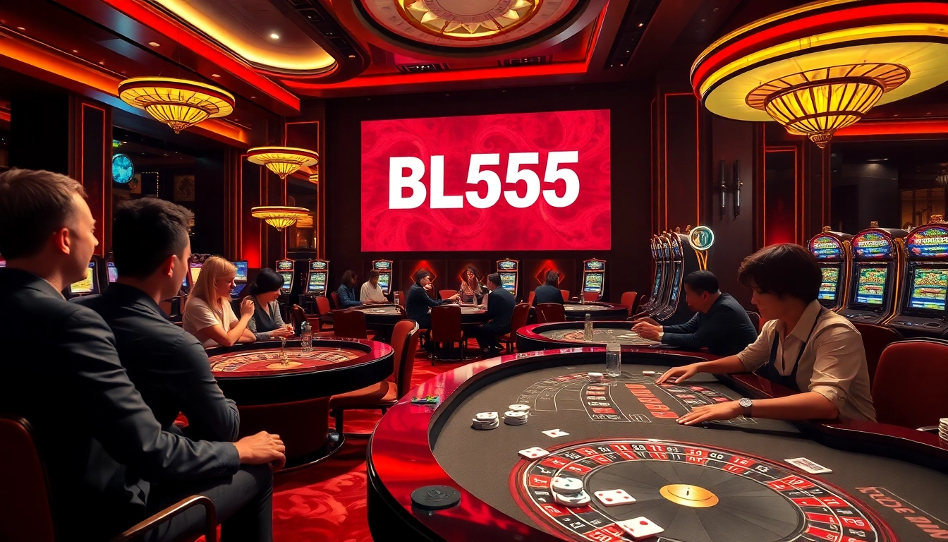 The thrilling atmosphere of gambling captured at trang BL555 chính thức with players at casino tables.